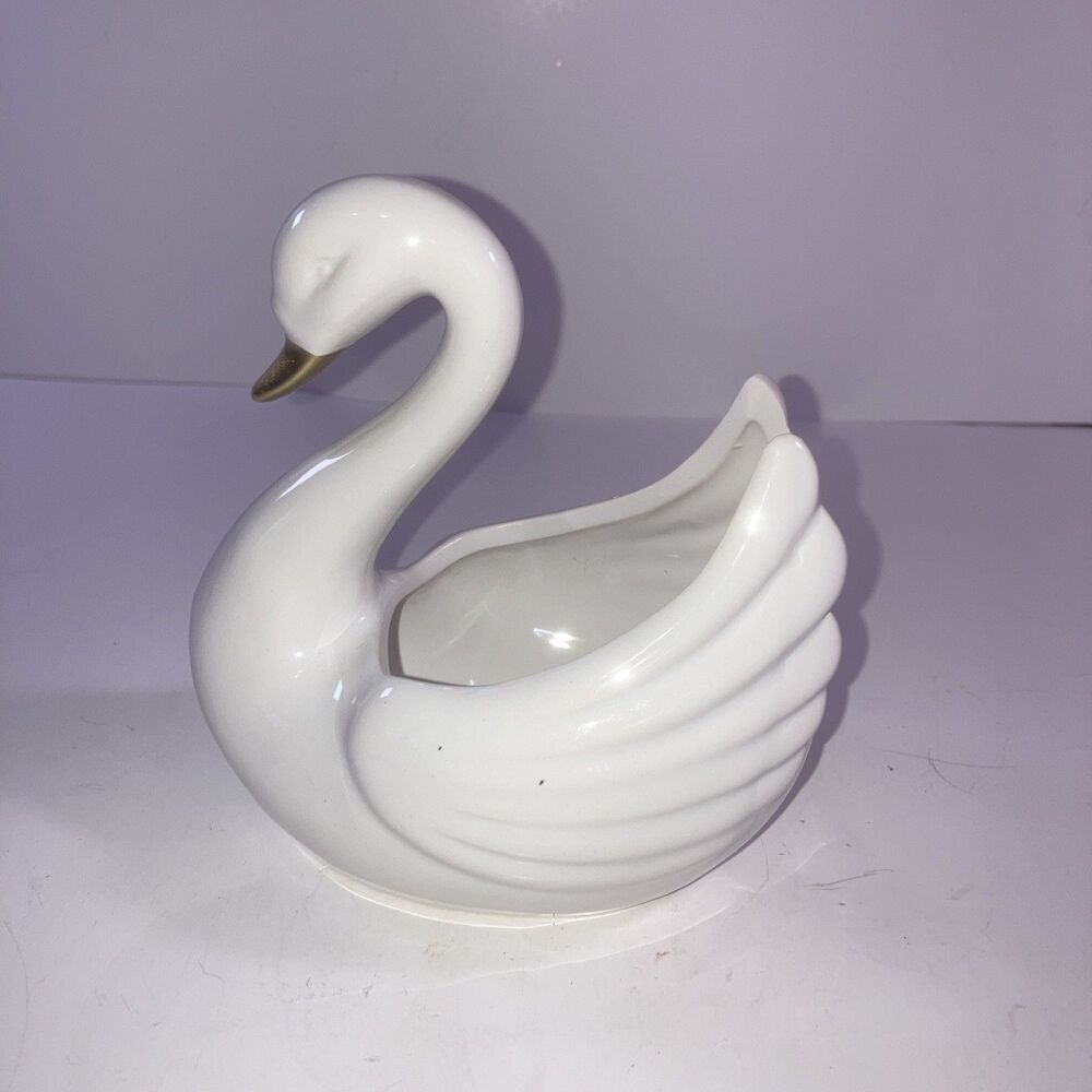 White Ceramic Swan. Approximately 5 x 4”. Planter Trinket Shelf Sitter